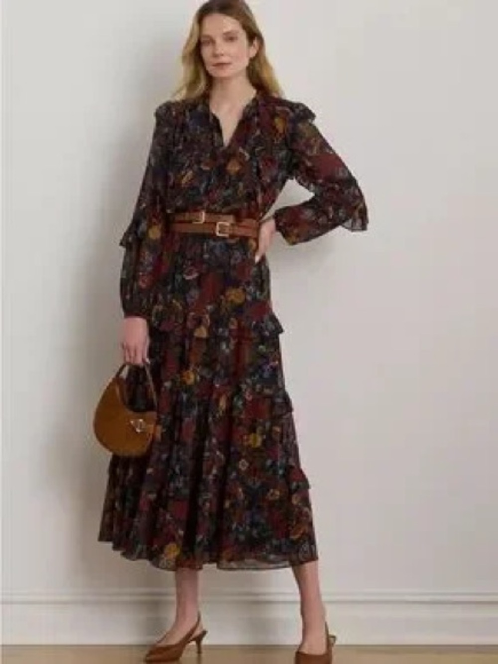 Polo by Ralph Lauren Navy Floral Ruffle Maxi Dress size 10 - Picture 3 of 4